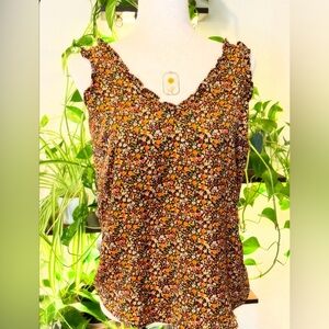 LC Lauren Conrad Floral Sleeveless Blouse - Black and Orange